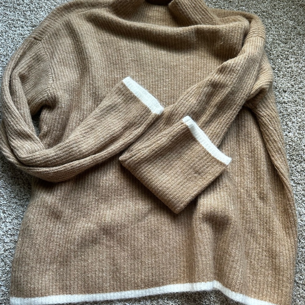 Ann Taylor Factory Camel Turtleneck Sweater with White Trim